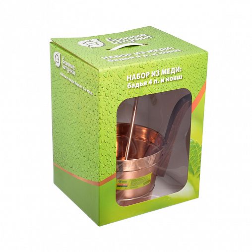 Набор для бани и сауны Банные штучки (ковш и бадья 4 л), медь фото