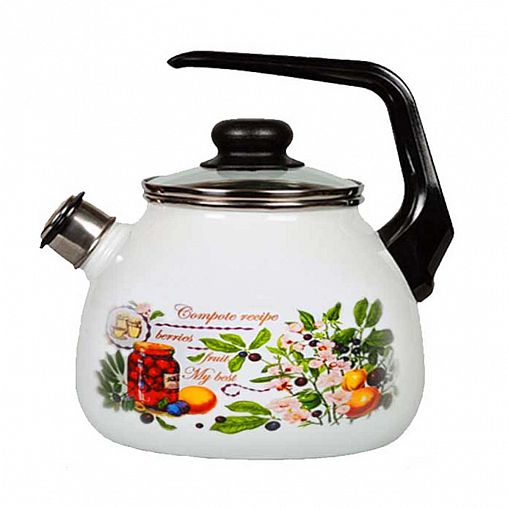 Чайник эмалированный со свистком СтальЭмаль Вкусный компот, 3 л фото
