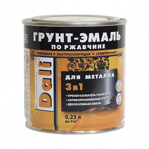 Грунт-эмаль по ржавчине Dali 3 в 1, глянцевая, 0,23 л, зеленая фото