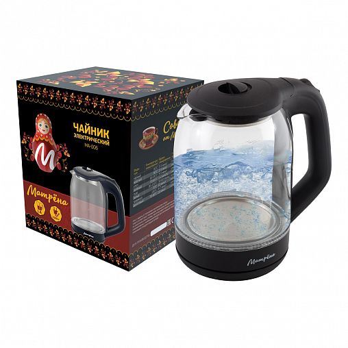 Стеклянный чайник электрический Матрена MA-006, 1,8 л, пластик черный фото