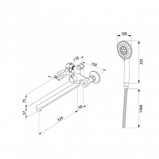 Смеситель для ванны с душем Milardo Tring, с длинным изливом, хром фото