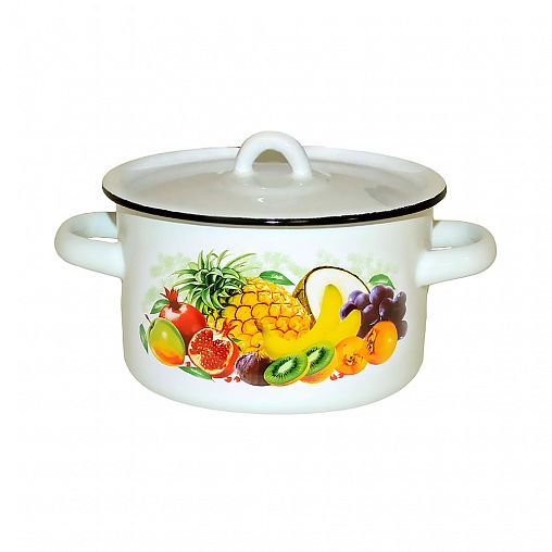 Кастрюля эмалированная СтальЭмаль с крышкой, 2,9 л, с декором фото