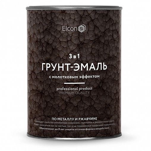 Грунт-эмаль по ржавчине Elcon 3 в 1, молотковая 0,8 кг, шоколад фото