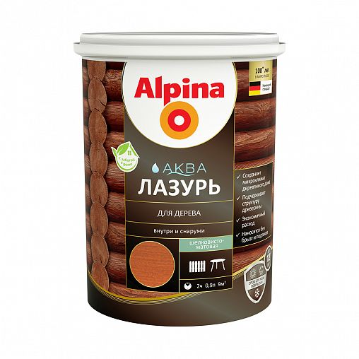 Защитная лазурь для дерева Alpina Аква, 0,9 л, махагон фото