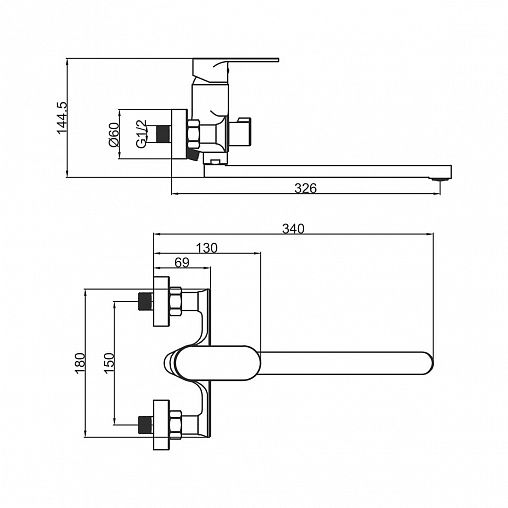 Смеситель для ванны с душем Fashun A2285-7, с длинным изливом, черный фото