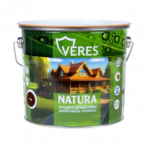 Декоративная пропитка для дерева Veres Natura, полуматовая, 2,7 л, тик фото