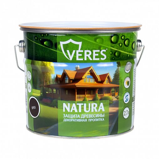 Декоративная пропитка для дерева Veres Natura, полуматовая, 2,7 л, орех фото