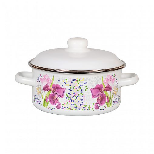 Кастрюля эмалированная СтальЭмаль Мозаика с крышкой, 3 л, белоснежная фото