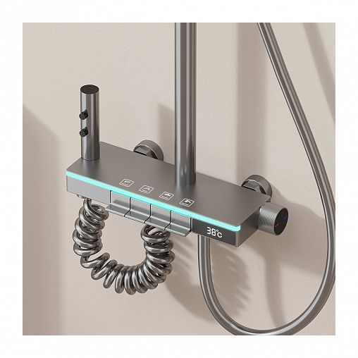 Душевая система с тропическим душем Профсан ПСМ-900-83GA, со смесителем и термостатом, графит фото