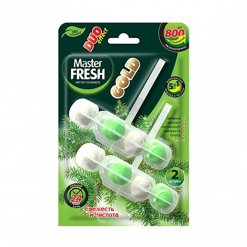 Туалетный блок для унитаза Master Fresh Duo effect Gold 5 в 1, хвоя, 2 шт фото