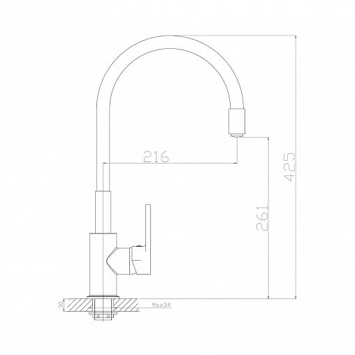 Смеситель для кухни Rossinka Z35-35U-Black, с гибким изливом, однорычажный, черный/хром фото