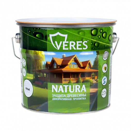 Декоративная пропитка для дерева Veres Natura, полуматовая, 2,7 л, белая фото