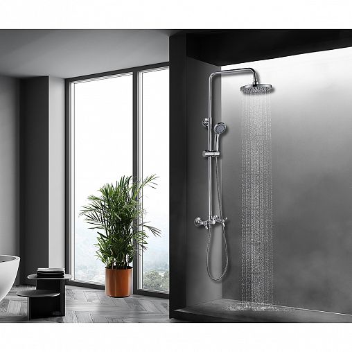 Душевая система с тропическим душем Rossinka Q02-45, со смесителем, хром фото