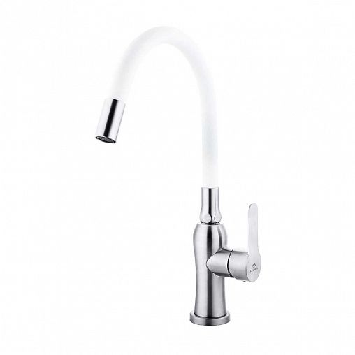 Смеситель для кухни Fashun A54801-8, с гибким изливом, сатин/белый фото