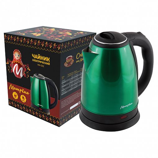 Чайник электрический Матрена MA-002, 1,8 л, сталь, зеленый фото