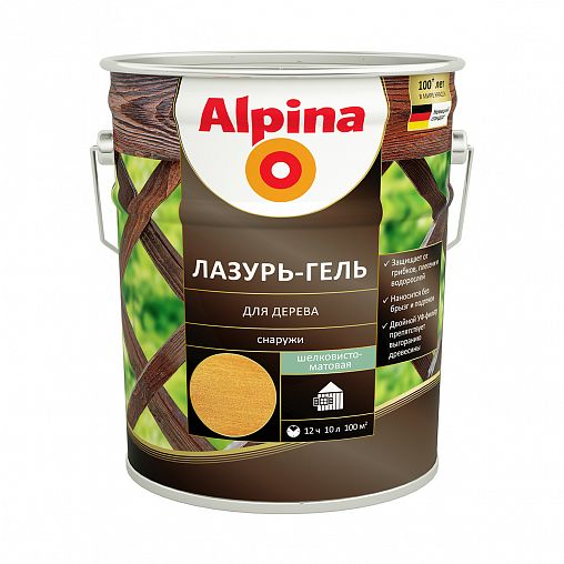Защитная лазурь-гель для дерева Alpina, 10 л, кедр фото