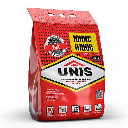 Клей для плитки Unis Плюс, усиленный, 5 кг фото