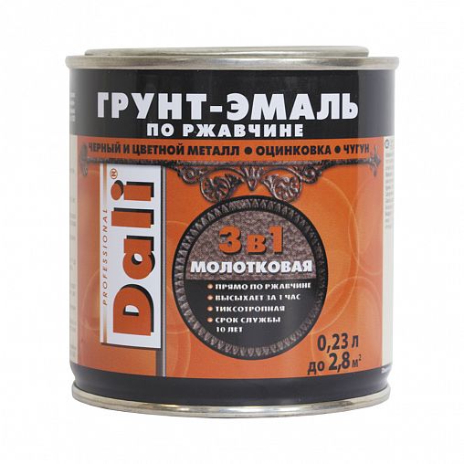 Грунт-эмаль по ржавчине Dali 3 в 1, молотковая, 0,23 л, зеленая фото