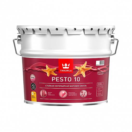 Эмаль алкидная стойкая матовая Tikkurila Pesto 10 (Песто 10), 9 л, база А, белая фото