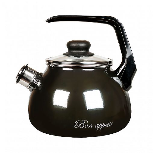 Чайник эмалированный со свистком Vitross Bon appetit, 2 л, мокрый асфальт фото