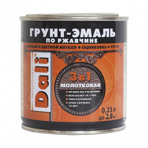 Грунт-эмаль по ржавчине Dali 3 в 1, молотковая, 0,23 л, зеленая фото