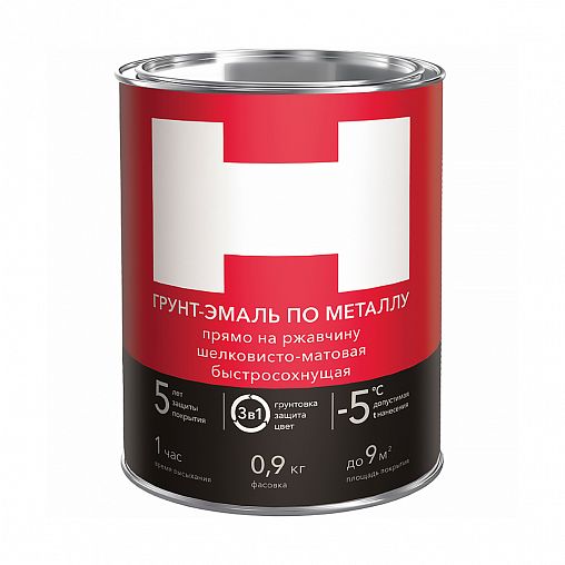 Грунт-эмаль по ржавчине H 200809, 3 в 1, шелковисто-матовая, 0,9 кг, серая фото