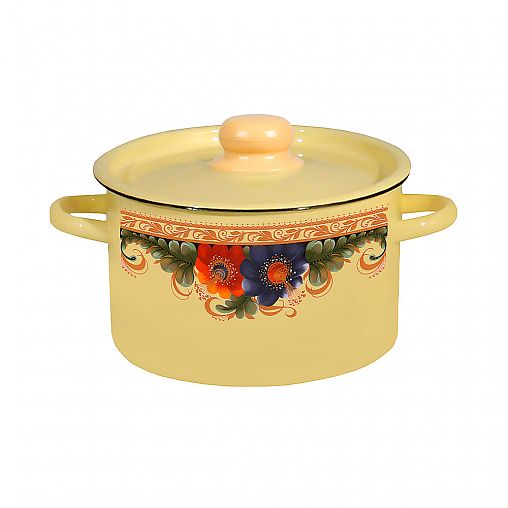 Кастрюля эмалированная СтальЭмаль с крышкой, 2,9 л, с декором фото