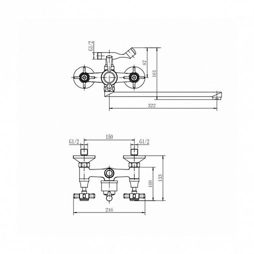 Смеситель для ванны с душем Fashun A2124, с длинным изливом, хром фото