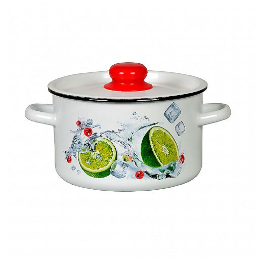 Кастрюля эмалированная СтальЭмаль с крышкой, 2,9 л, с декором фото