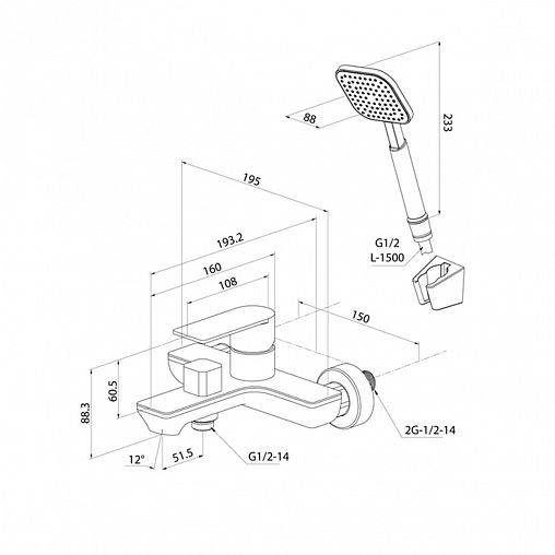 Смеситель для ванны с душем Milardo Maze, черный матовый фото
