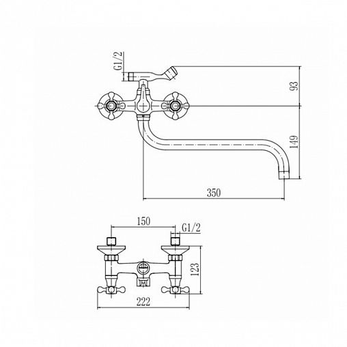 Смеситель для ванны с душем Fashun A2619, с длинным изливом, хром фото