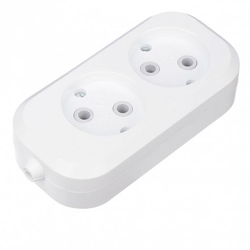 Колодка розеточная Rexant, 2 гнезда, без заземления, 16 А, белая фото