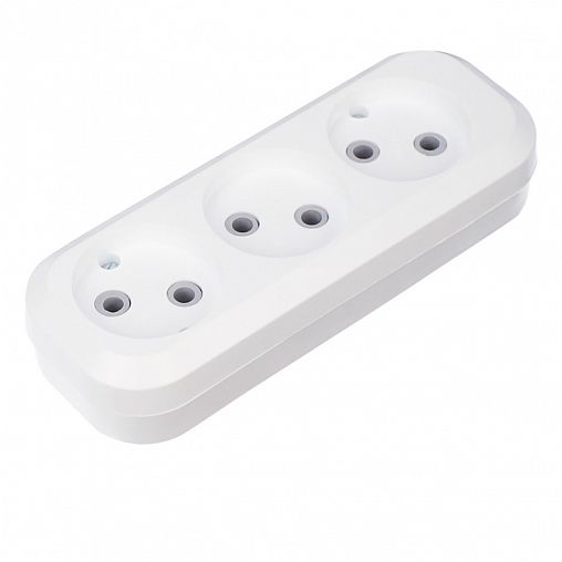 Колодка розеточная Rexant, 3 гнезда, без заземления, 16 А, белая фото