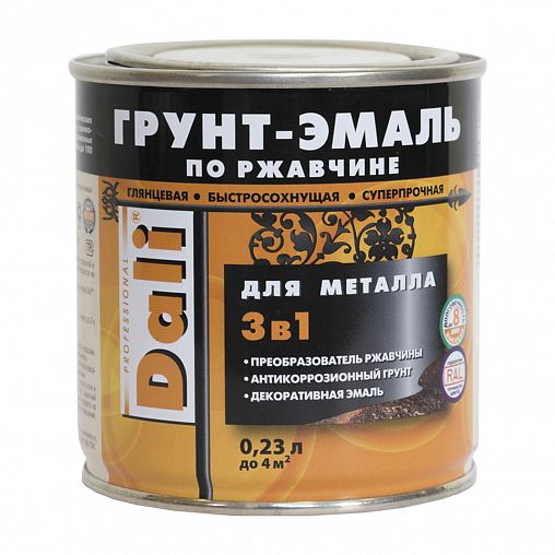 Грунт-эмаль по ржавчине Dali 3 в 1, глянцевая, 0,23 л, зеленая фото