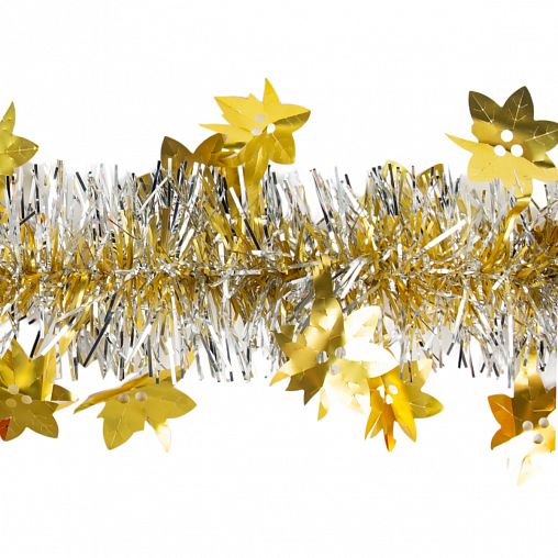 Мишура, с золотыми снежинками, 7 x 200 см, серебро фото