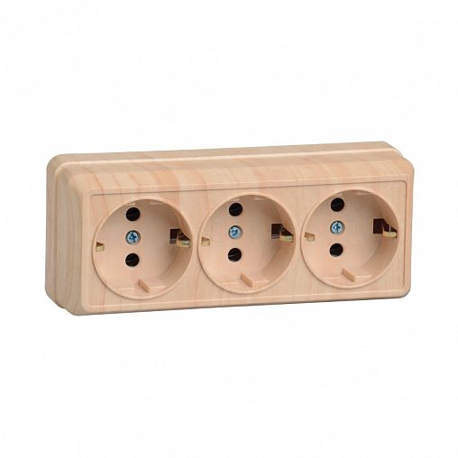 Розетка тройная накладная IEK Октава, с заземлением, 16 А, 250 В, IP20, сосна фото