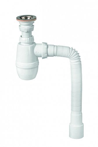 Сифон бутылочный Wirquin Минор с выпуском 1 1/4" x 40 мм и гофротрубой фото