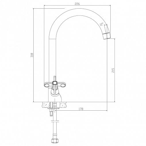 Смеситель для кухни Rossinka RS42-72, двухвентильный, хром фото