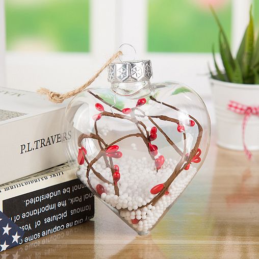 Елочный шар Сердце (снег, ягоды) SYQDPET- 0123048, 9 x 5,5 x 11 см, прозрачный фото