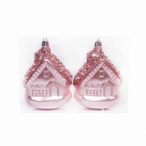Набор елочных украшений Домики, 11 x 8 см, 2 шт, розовый фото