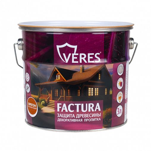 Декоративная пропитка для дерева Veres Factura, полуматовая, 3 л, орегон фото