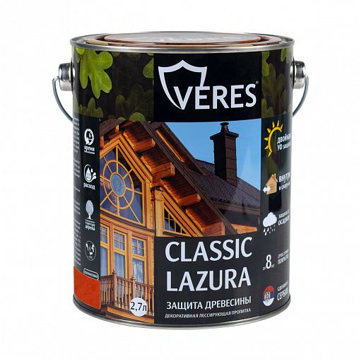 Декоративная пропитка для дерева Veres Classic Lazura №17, матовая, 2,7 л, золотой бор фото