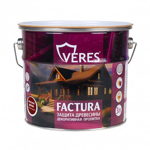 Декоративная пропитка для дерева Veres Factura, полуматовая, 3 л, красное дерево фото