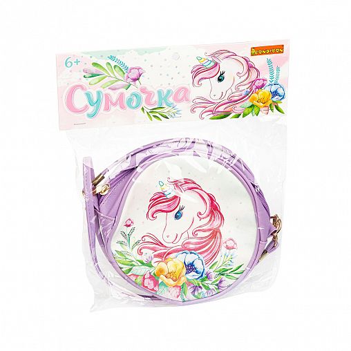 Сумочка Bondibon Сказочный Единорог, искусственная кожа, d 18 см, розовая фото