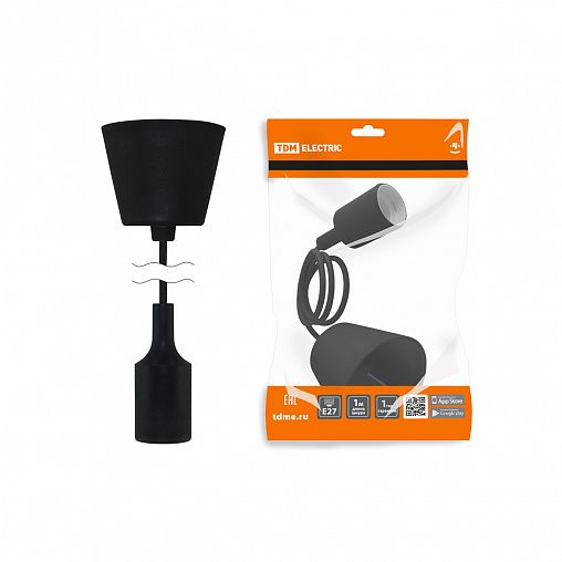 Патрон подвесной Tdm Electric, E27, шнур, пластиковый, черный фото