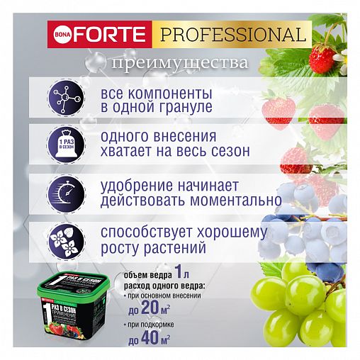 Удобрение гранулированное сухое Bona forte для клубники и ягод, с биодоступным кремнием, 1 л фото