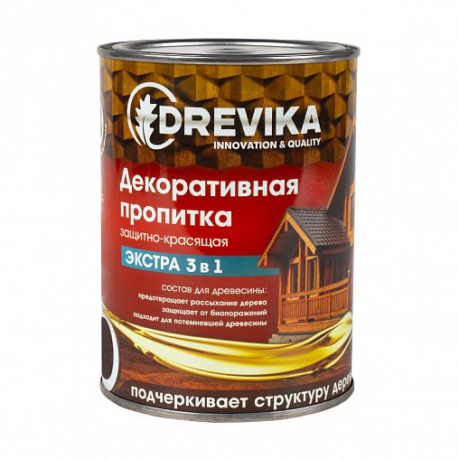 Декоративная пропитка для дерева Drevika Экстра 3 в 1, полуматовая, 0,8 л, орех фото