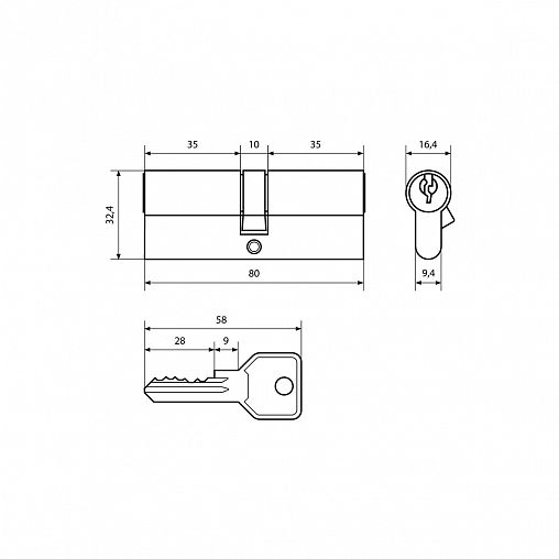 Цилиндровый механизм Стандарт Z.I.80-5K BP, ключ/ключ, золото (латунь) фото