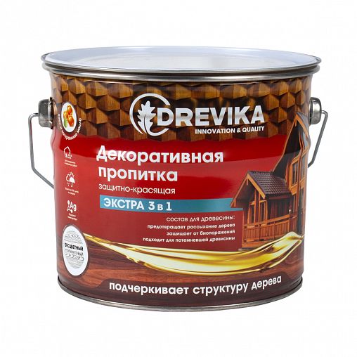 Декоративная пропитка для дерева Drevika Экстра 3 в 1, полуматовая, 3 л, бесцветная фото