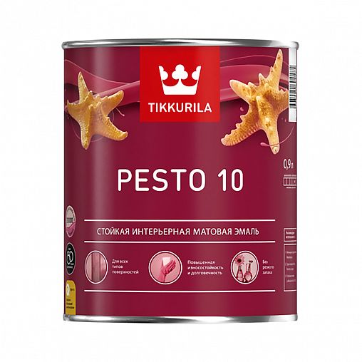 Эмаль алкидная стойкая матовая Pesto 10 (Песто 10) TIKKURILA 0,9 л белая (база А) фото